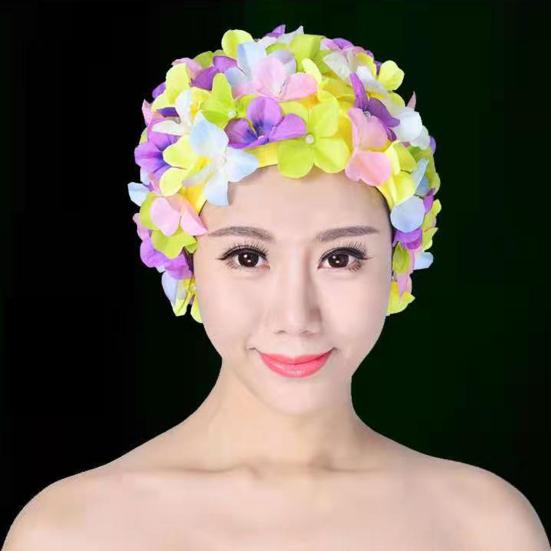 Пляжная шапочка для плавания с цветочным декором, мягкая дышащая защита ушей, эластичная женская шапка для подводного плавания, головной убор