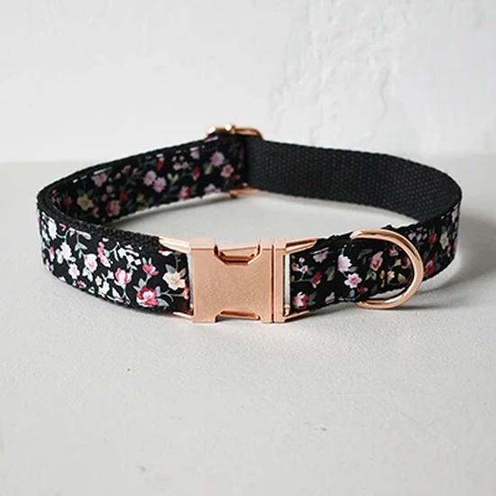 Nylon Personalized Soft Dog Collar Leads with Bow Tie Traction Rope Engraved ID Pet Collar Straps Bulldog Frances Flowers 05