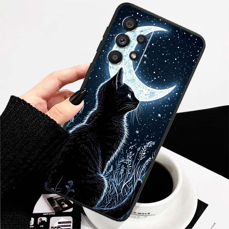 Мультяшный Милый Кот Для Samsung A73 A72 A71 A55 A54 A53 A52 A51 A13 A22 A16 A15 A12 A14 A26 A07 5G Черный Чехол для Телефона