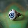 Big Blue Evil Eye Skull Claw Rings for Men Women Adjustable Vintage Antique Copper Plated Gothic Punk Rock Grunge Finger Jewelry