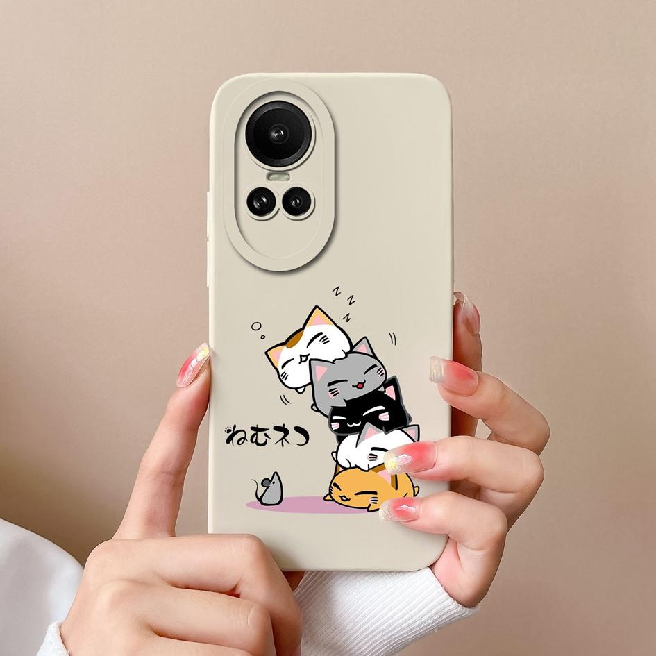 Чехол для Oppo Reno 2 3 4 5 6 7 8 10 Pro 5G задняя крышка с милым котом, матовая противоударная женская сумка для телефона, мягкий силиконовый квадратный корпус для бампера Oppo