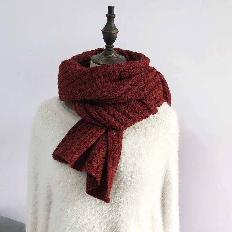 Вязаный шарф мужской однотонный шерстяной шарф толстый теплый длинный вязаный шарф нагрудник