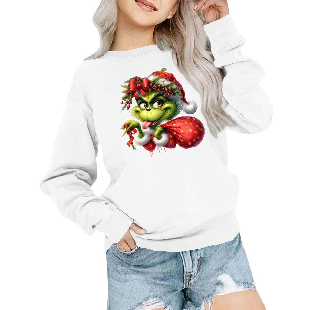 Kids' Fashion Loose-Fit Casual Long-Sleeve Christmas Print Oversized Crewneck Sweatshirt