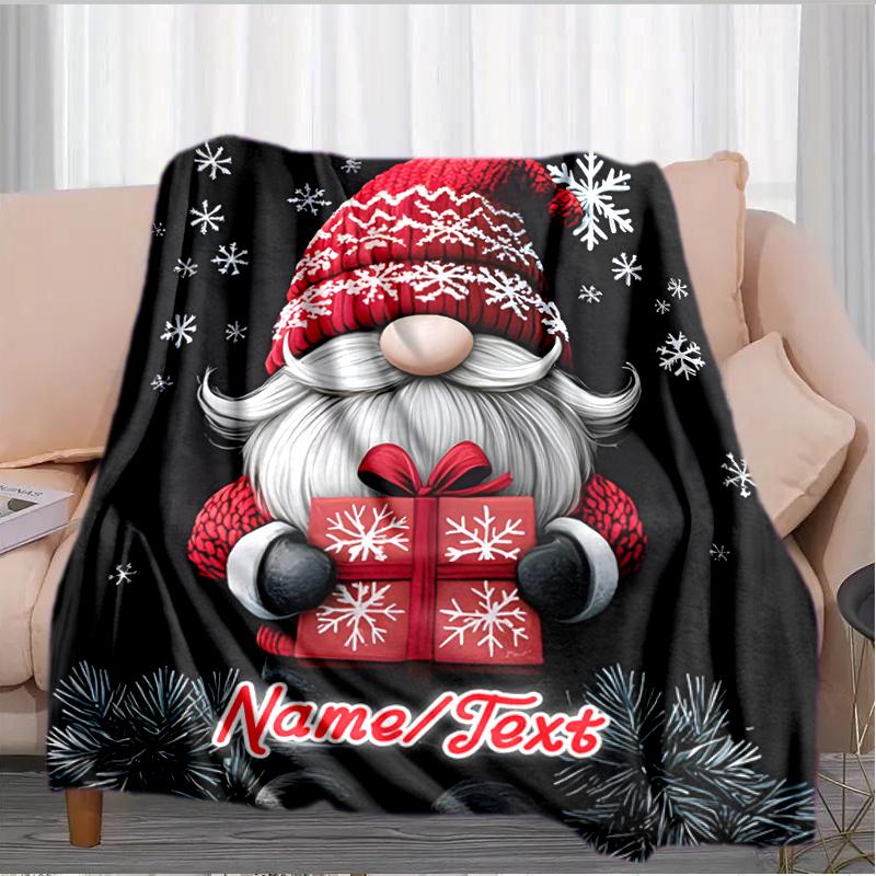 1PC Custom Name Christmas Gnome Gifts flannel blanket versatile,all-season throw suitable for the living room,bedroom,camping,travel,and gift