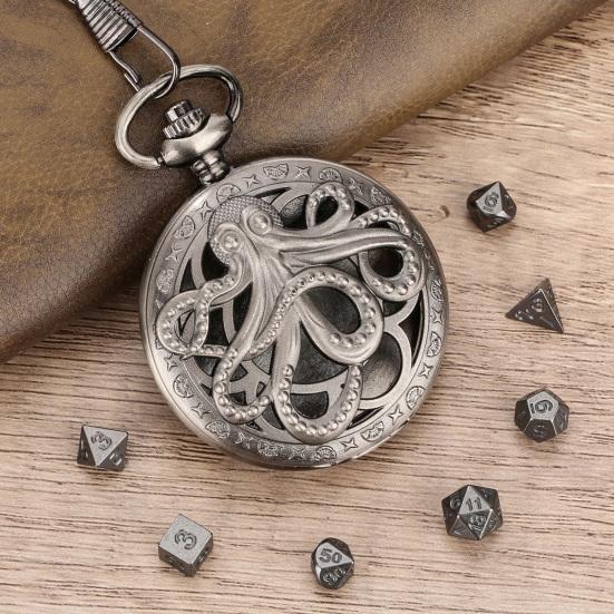 Мини-набор кубиков DND, многогранные металлические кубики с цепочкой, шестерни в стиле стимпанк, карманные часы с осьминогом, набор кубиков для ролевых игр