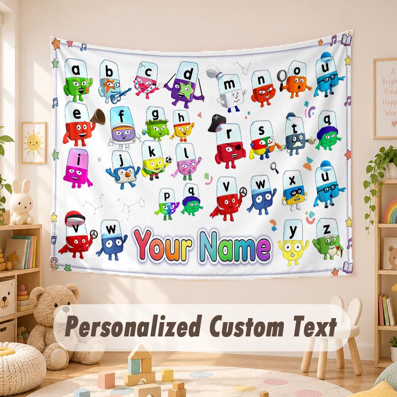 Custom Name Text Tapestry,Alphablocks Boho Wall Hanging, Decorative Backdrop Tapestry For Room