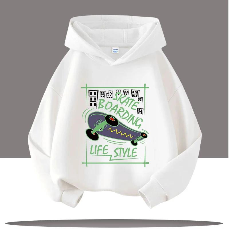 Autumn Winter Skateboard Cool Print 7-13Y Children's Hoodie Warm Girl Casual Top Kid Casual Clothes Boy Sportswear Sweatshirt