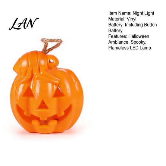 Spooky LED Table Decor Halloween Night Light, Flameless Pumpkin Lamp, Decorative Vivid Tabletop Figurine Atmosphere Light for Holiday Party Home
