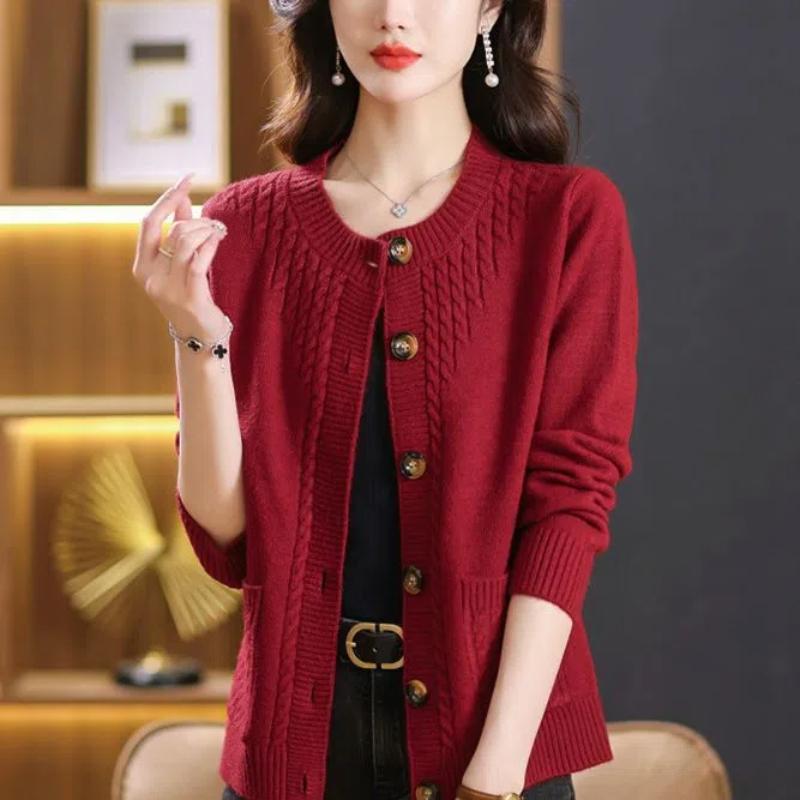 Sweater Cardigan for Women Autumn and Winter New Round Neck Mother Loose Knitted Sweater Versatile Fashionable Top Jacket