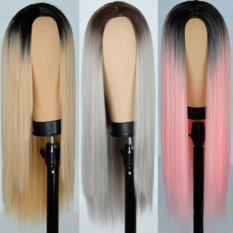 MERISIHAIR Pink Green Long Straight Hair Synthetic Wig For Women Hair Bundle With Closure Daily/Party Game Of Pre-Colored Bundle Pack Wig