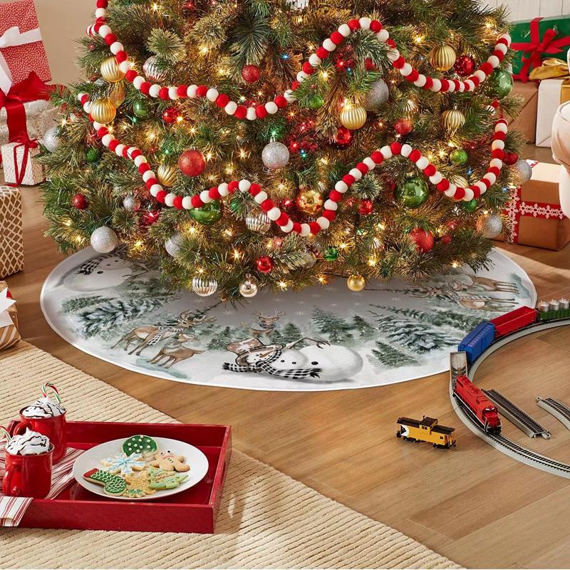 90/120cm Christmas Tree Skirt Snowman Reindeer Snowflake Tree Mat 2024 Christmas Home Decoration Winter Holiday New Year Gifts