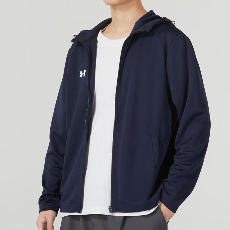 Under Armour Solid Color Zip Hooded Jacket And Long Pants Casual Sports Set Men Sets Ink-Blue Black 23600303-409+21500737-001
