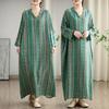 2025 Women Plus Size Spring Long Dress Long Sleeve V-Neck Casual Vintage Dress Basic Loose Dress Maxi
