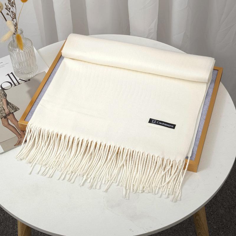Scarf Women's Winter Monochrome Imitation Cashmere, Warm and Thickened Long Summer New Air-conditioning Fringed Large Shawl