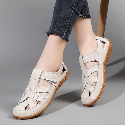 Кожаные сандалии-баотоу с перекрестным плетением, удобные, на плоской подошве, на липучке, женские сандалии