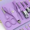 16pcs Steel Nail Clippers Set Steel Manicure Set Professional Pedicure Grooming Kit Purple