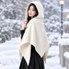 Уютная текстура Зимний вязаный кейп Шерстяная смесь Женская шаль-грелка Однотонный воротник-стойка Повседневная поездка