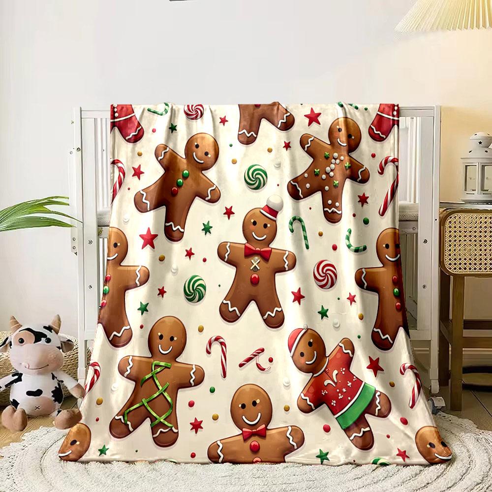 Gingerbread Man Holiday Pattern print blanket soft and cozy perfect for the living room bed sofa or a nap,gift