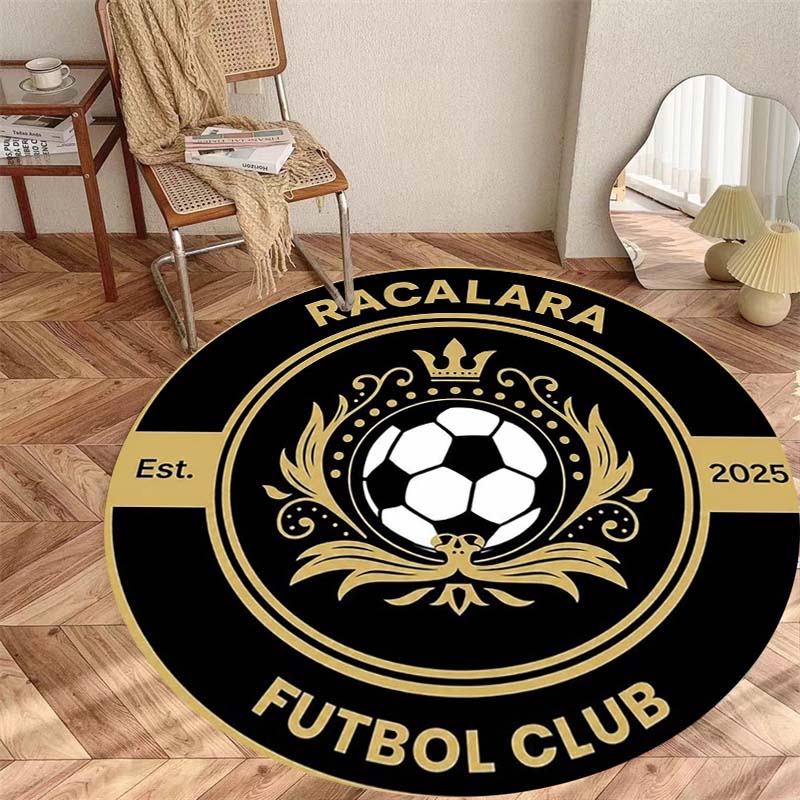 Racalara FC Golden Laurel Soccer Ball Circular Area Rug Football Club Round Floor Carpet Gaming Chair Living Room Bedroom Home Decor Mat