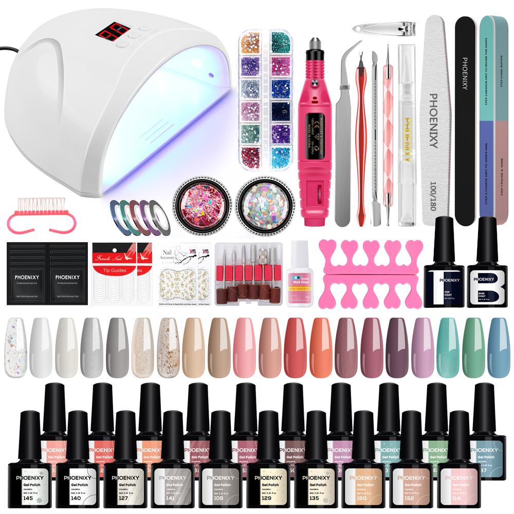 PHOENIXY Набор гель-лаков для ногтей Маникюрный набор со светодиодной лампой для ногтей 36 Вт Набор для ногтей 20 цветов УФ-гель-лак для ногтей Набор инструментов для ногтей