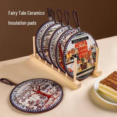 Керамическая термостойкая нескользящая подставка из пробки и салфетка, в стиле ретро-евро