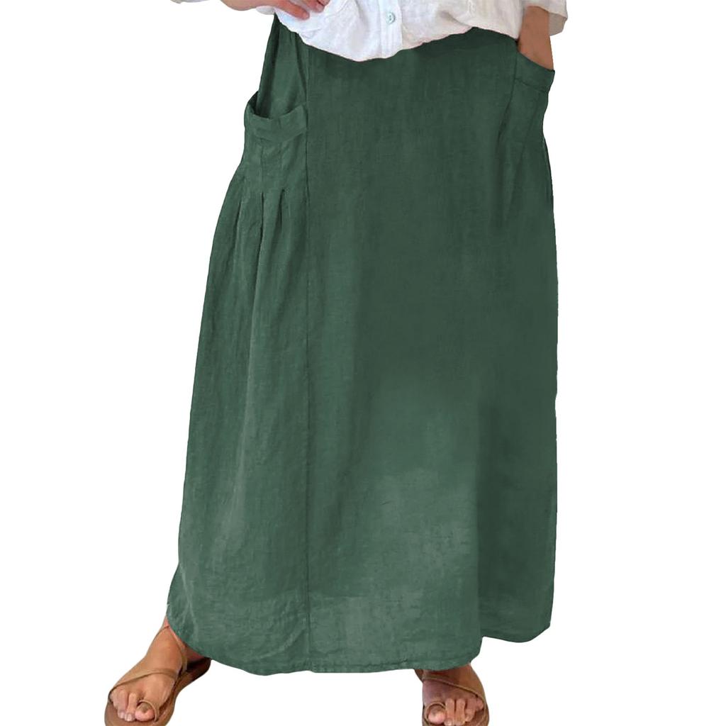 Женская повседневная свободная юбка-макси в стиле бохо с эластичной резинкой на талии, пляжная, струящаяся, с карманом