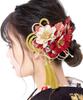 Coming of Age Ceremony Hair Ornament Graduation Ceremony 2 Piece Set Red Red Golden Cherry Blossom Corsage Braid Bead Decoration Comb Type U Pin Type