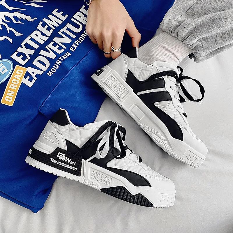 Fashion Casual Platform Sneakes Designer Shoes for Men Two-tone Lace Up Trainers Fashion Student Sneakes Mens Vulcanized Tenis Masculino