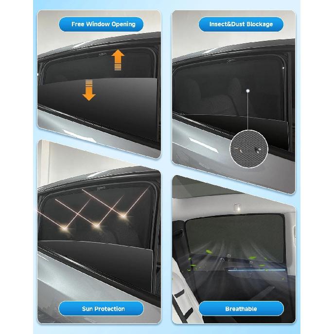 Автомобильные шторки для Subaru Forester -2024, 2 шт., Защита от УФ и бликов, Дышащая шторка для приватности, и т. д. и Блокиратор от насекомых, Магнитная сетка, Боковые задние солнцезащитные