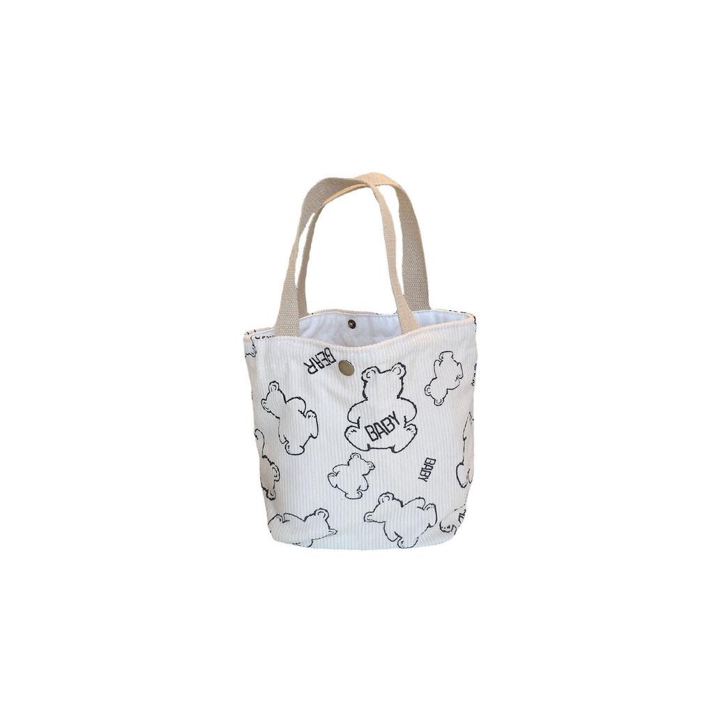 Винтажная вельветовая сумка-тоут для ланча с изображением медвежонка, портативная, большой вместимости, сумка для хранения