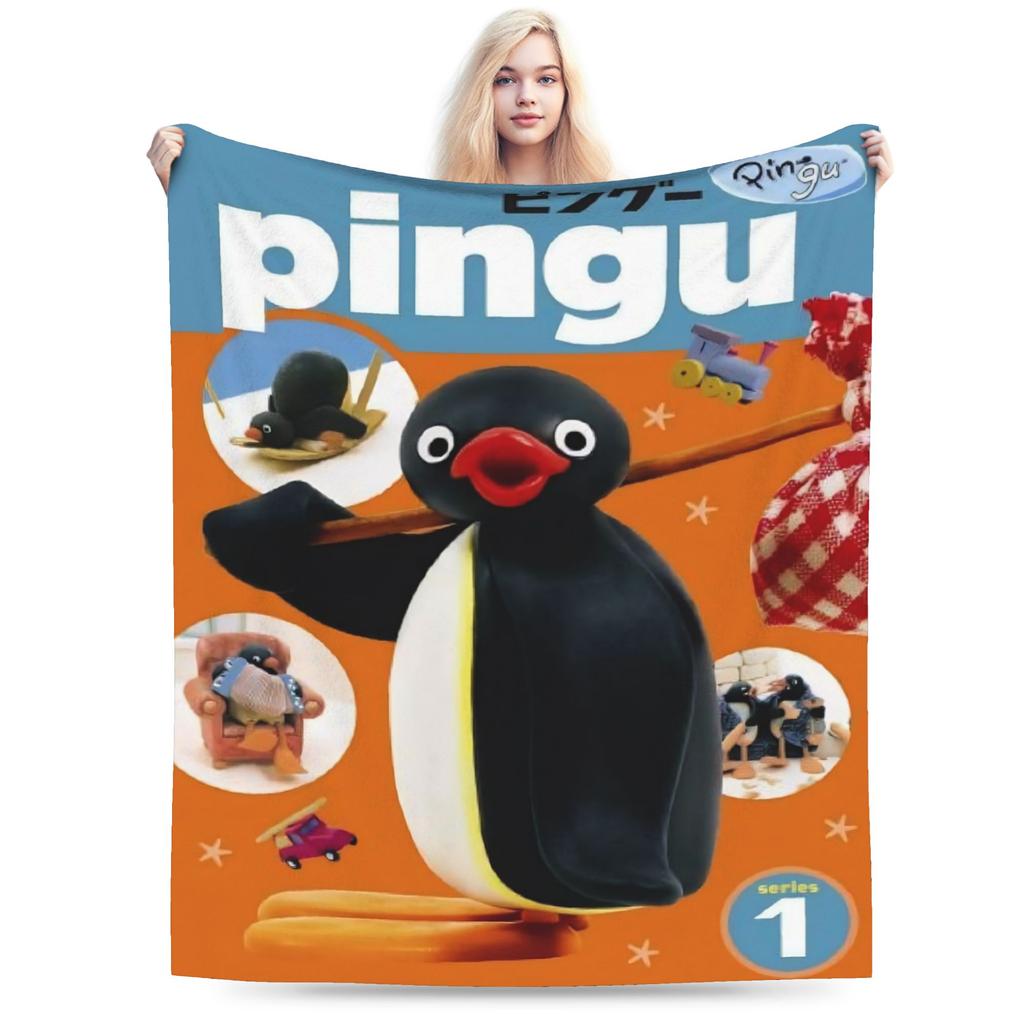 Noot Pingu Fleece Throw Blankets Penguin Cartoon Blankets for Bedding Couch Ultra-Soft Bedding Throws