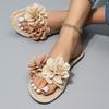 Women's Summer Fashion Women's Flower Flat Slippers Casual Walking Shoes Dress Sandals Outdoor Beige Shallow Zapatillas Mujer