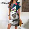 Лето 2024, женское забавное белое платье с 3D-принтом для собак, повседневное модное милое платье с коротким рукавом и круглым вырезом Kawaii, вечерние платья