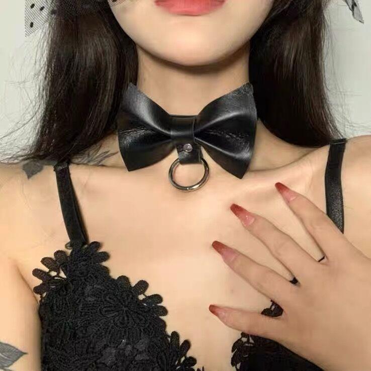 Круглый кулон из искусственной кожи, ошейник-бантик, цепочка на ключицу, сексуальное шейное кольцо, лакированная кожа, галстук-бабочка в стиле панк