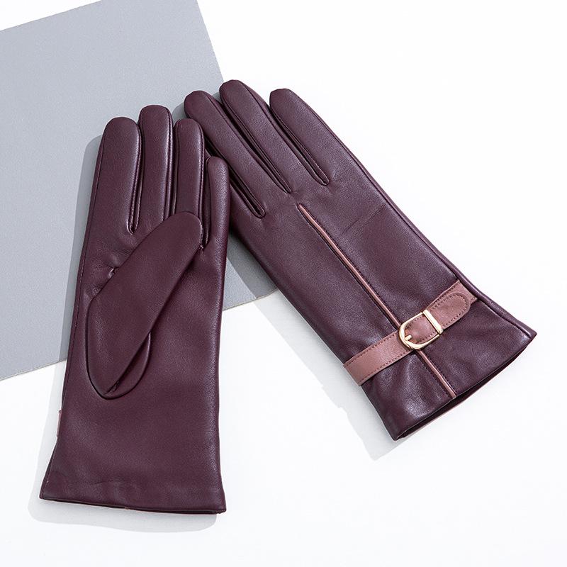 Модные женские перчатки из натуральной цветной овчины для сенсорных экранов Теплые флисовые перчатки для вождения осенью и зимой