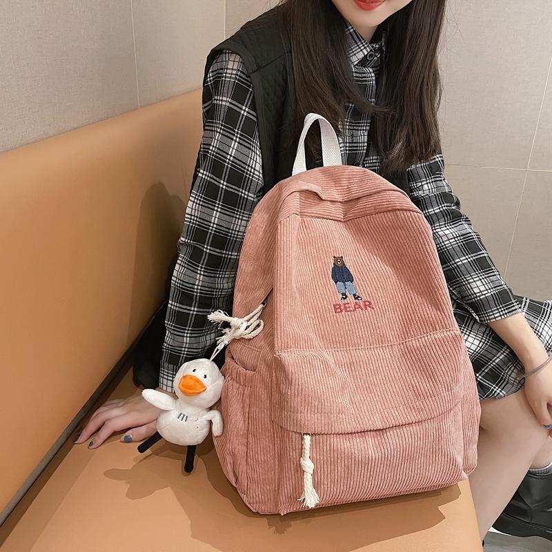 Сплошная цветная книжная сумка, студенческий рюкзак, вельветовая школьная сумка, рюкзак большой емкости