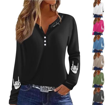 Жен. Футболка Футболка Пуговицы Цветочный принт Длинный рукав Повседневные Выходные Мода Классический Классический V-образный вырез Обычный Топ
