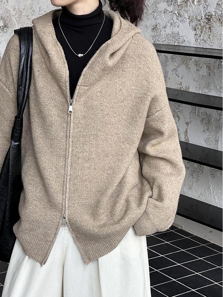 Juzhi 2024 осень ретро ленивый стиль высококачественный кардиган свитер куртка на молнии A58