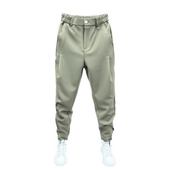 Men Casual Pants Elastic Waist Button Fly Long Pants Pockets Solid Color Fastener Tape Cuffs Tennis Sports Style Trousers