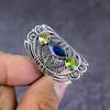 Natural Blue Topaz,Peridot Gemstone Handmade 925 Sterling Silver Ring S.9 Y1s33