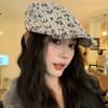 Ретро леопардовый принт обратная вперед шляпа женская осень и зима универсальный нишевый берет большая окружность головы показать лицо маленькая шляпа