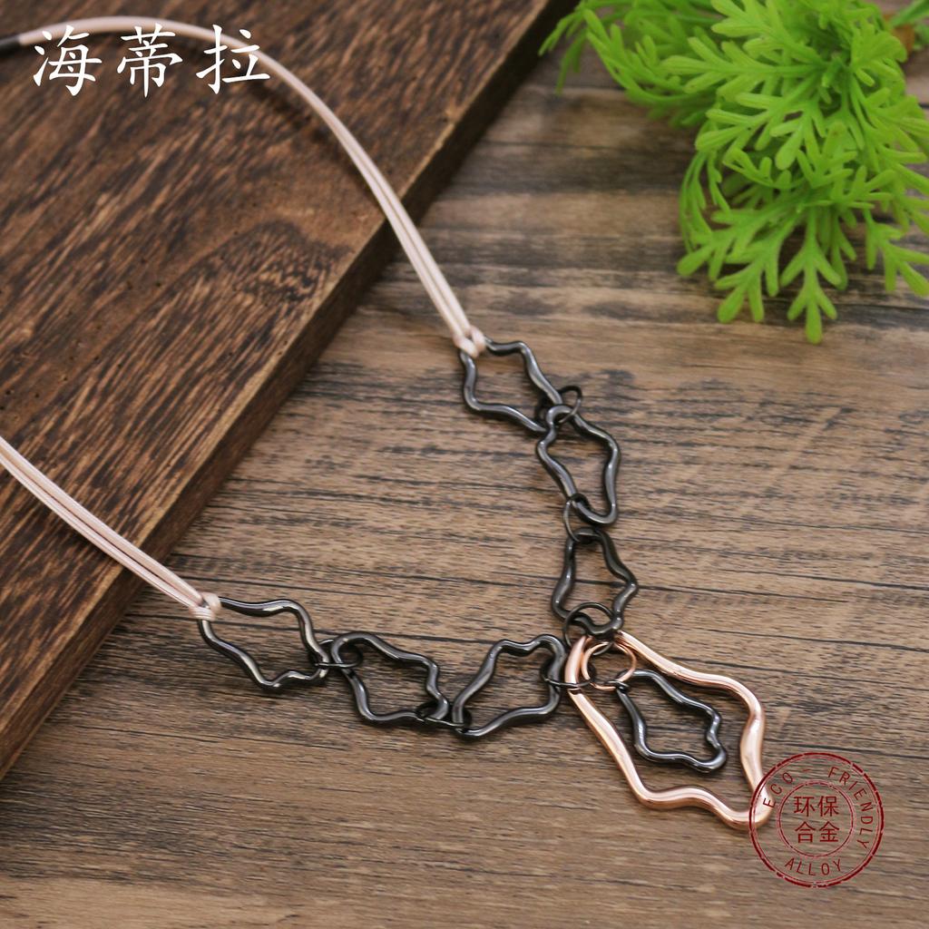 Новый металлический кулон-кольцо смешанных цветов, женское индивидуальное преувеличенное панк-металлическое кольцо, ожерелье из кожаного шнурка