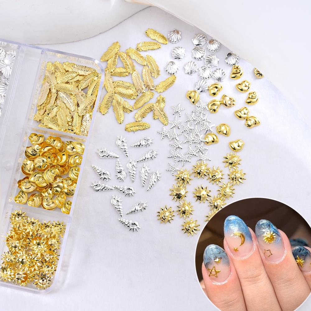 1Box Metal Rivets Alloy Studs Nail Charms Summer Ocean Gold Starfish Shell Star Conch Beads Nail Art Decorations Accessories&ZB