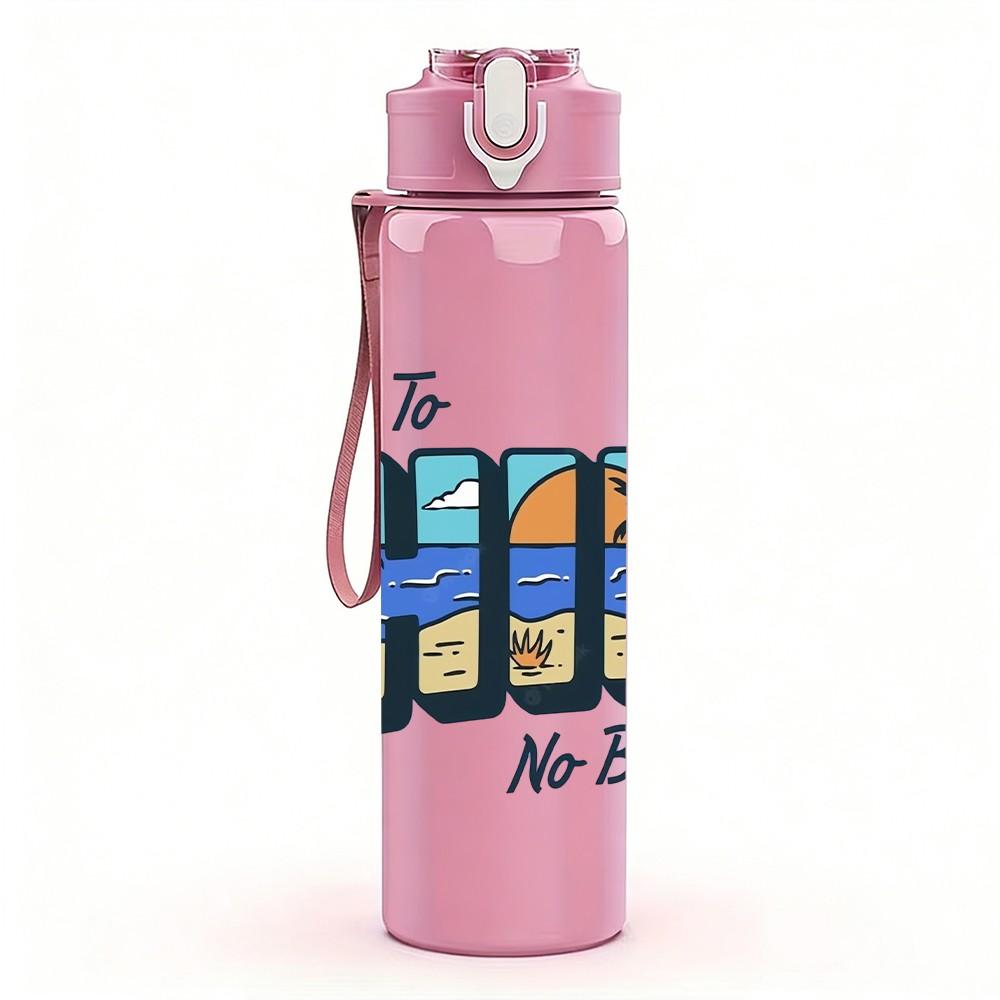 1PC Chill Summer Beach Ocean Lettering Art 750ml Color Plastic Sports Water Bottle Leakproof Flip Straw Lid Suitable for Sports Office Home Use