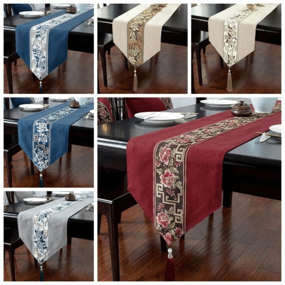 Chinese Style Floral Table Runner Washable Tea Table Cloth Embroidery Bed Flag Hotel Decoration