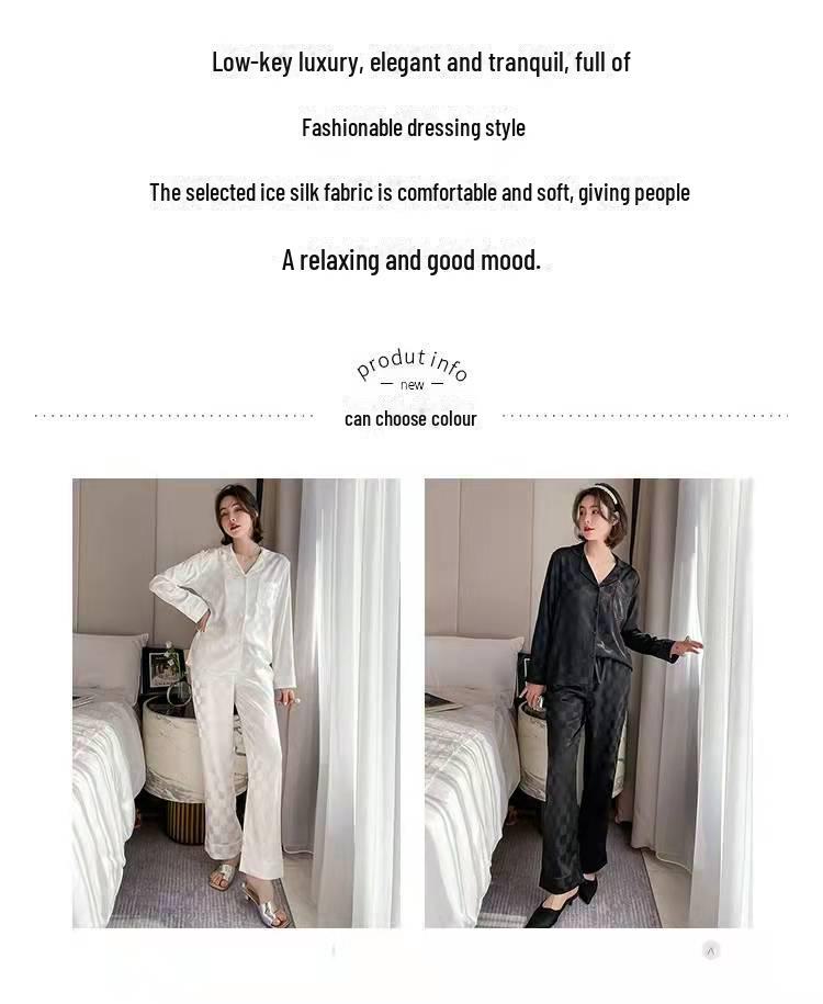 Женская пижама из шелка Ice Silk Plaid 2024 года, весна/лето — комплект из двух предметов с длинными рукавами