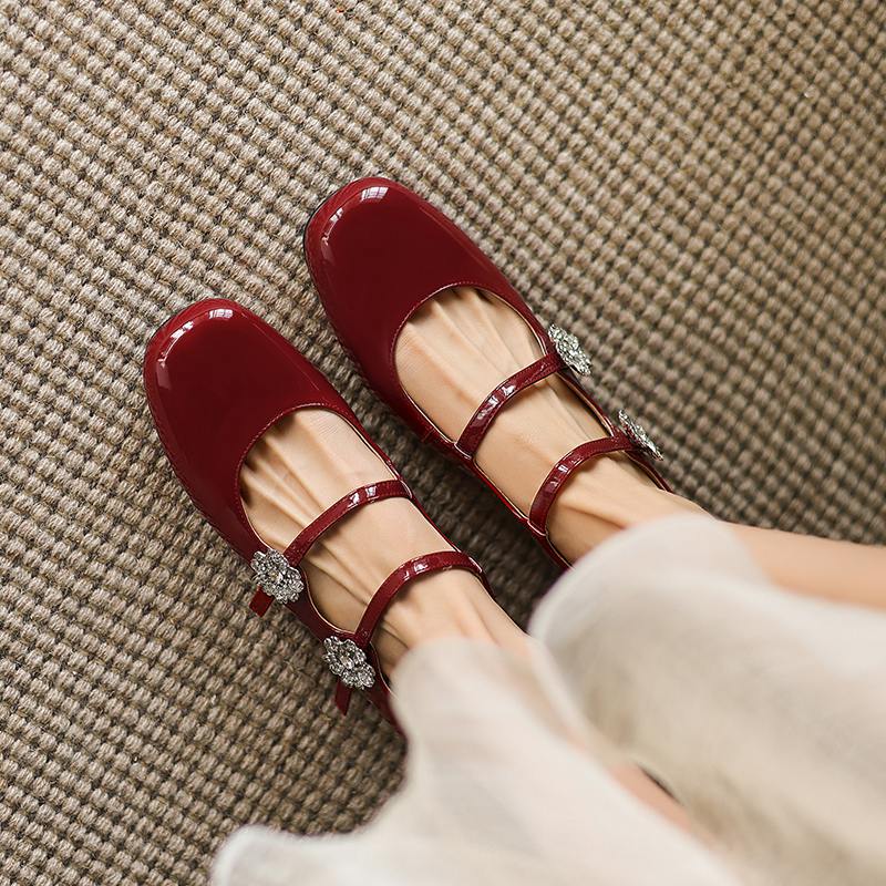 Krazing Pot Туфли-лодочки Mary Janes из овчины, весна-лето, размер 41, на толстом низком каблуке, женские, с квадратным носком, с кристаллами и цветами