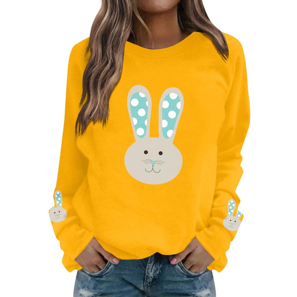 Женская мода повседневная толстовка с длинным рукавом и круглым вырезом с принтом пасхального кролика