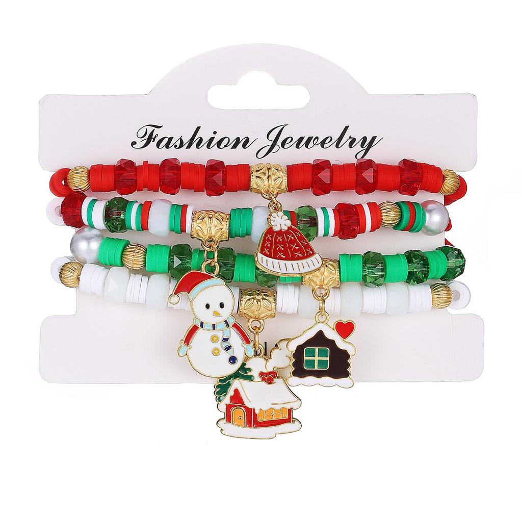 Christmas Polymer Clay Bead Bracelet Set: Santa Claus, Reindeer, and Tree