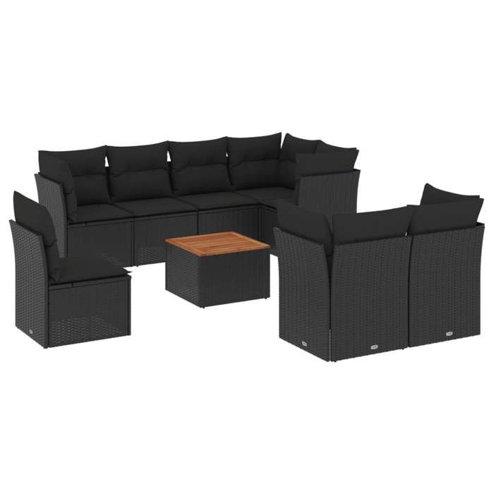 VidaXL Salon de Jardin avec Coussins 9 pcs, Canapés de Terrasse, Ensemble de Meubles de Patio, Mobilier d'Extérieur, Noir 3256069